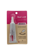 Pegamento para Pestañas Real Love Blanca, a prueba de agua, con super fijación.16hra de duración 7g
