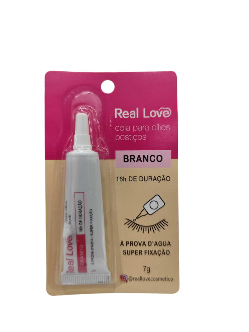 Pegamento para Pestañas Real Love Blanca, a prueba de agua, con super fijación.16hra de duración 7g