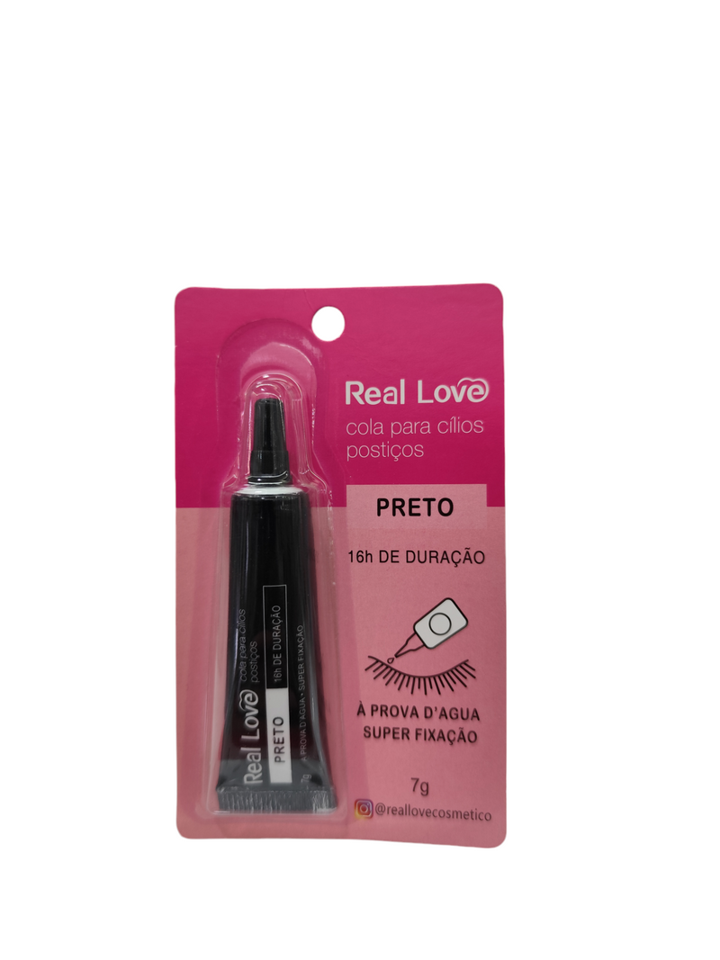 Pegamento para Pestañas Real Love Negro, a prueba de agua, con super fijación.16hra de duración 7g