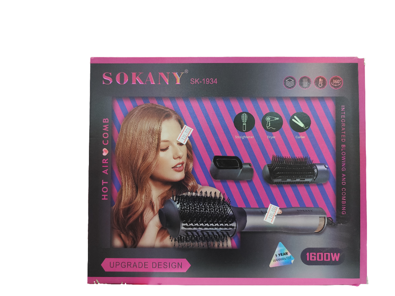 Cepillo 3 En 1 One Step Secador, Plancha Y Rizadora – SOKANY 1600W