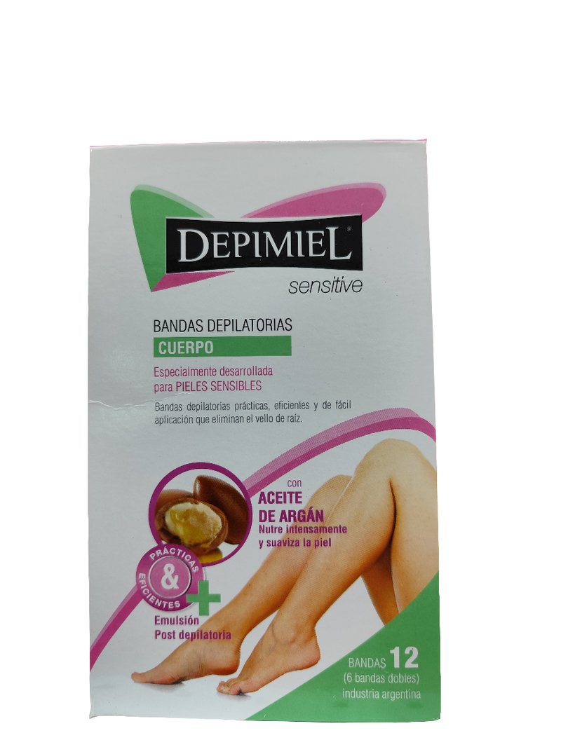 Bandas Depilatorias Para El Cuerpo Desarrollada Para Pieles Sensibles Con Aceite De Argan - Aloe vera Depimiel X12