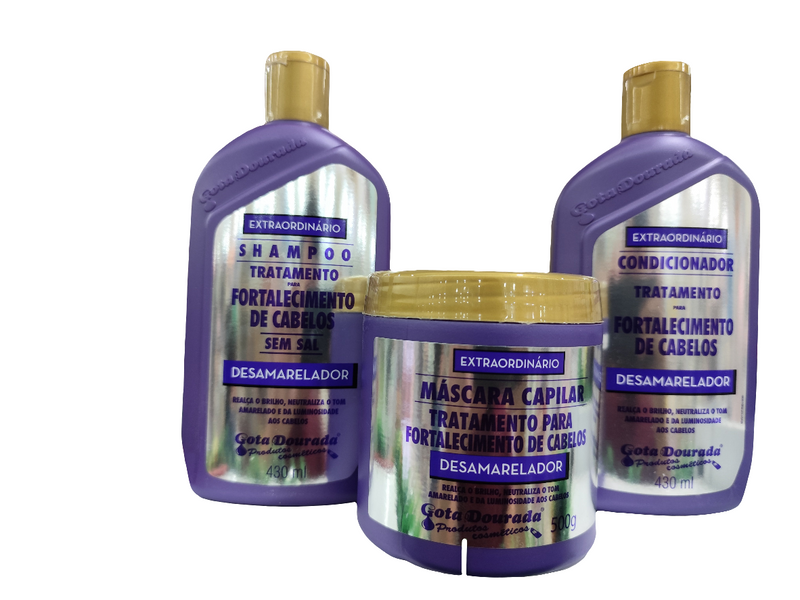 KIT shampoo Acondicionador Matizador 430ml y tratamiento 500g Gota Dourada